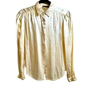 Vintage Tomboy Women’s 90’s Champagne Silk Poet Sleeve Button Up Blouse - Size 9